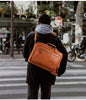 Men Leather Briefcase Office Bag with Trolley Sleeve