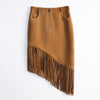 Brown Suede Fringe Leather Skirt Tassel Bodycon
