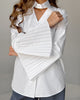 Women Trumpet Sleeve Cotton Shirt with Choker Neckline