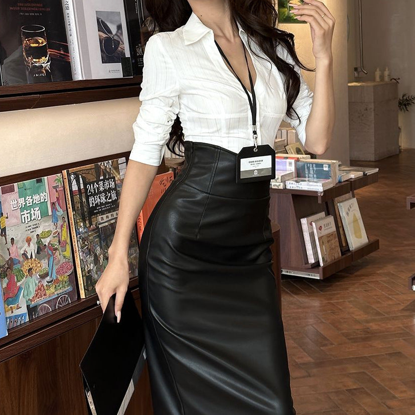 High Waist Faux Leather Bodycon Midi Skirt