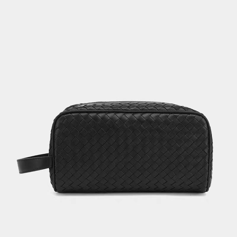 Men’s Genuine Woven Leather Toiletry Bag with Handle