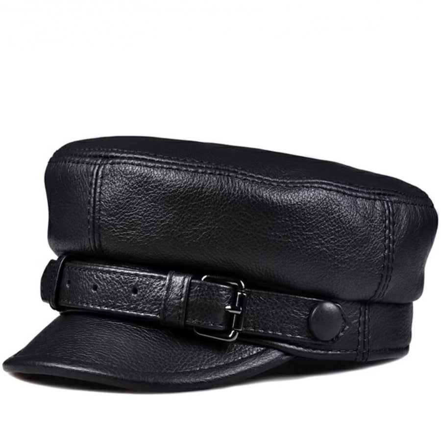 Genuine leather men cap with adjustable band