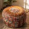 Faux Leather Pouf Ottoman with Bohemian Pattern and Zipper Storage