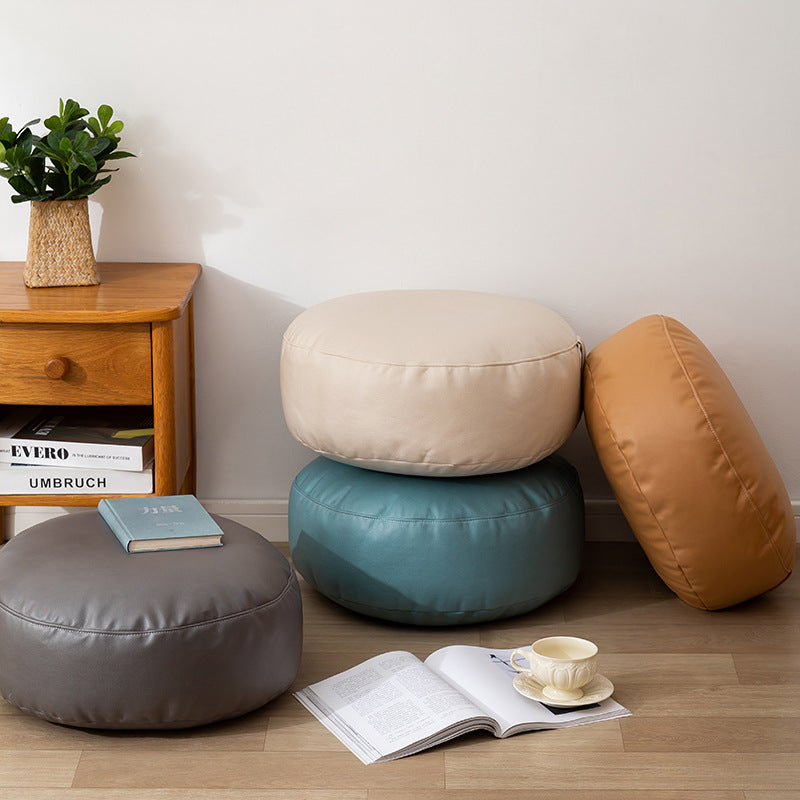 Faux Leather Pouf Ottoman Cover with Carry Handle
