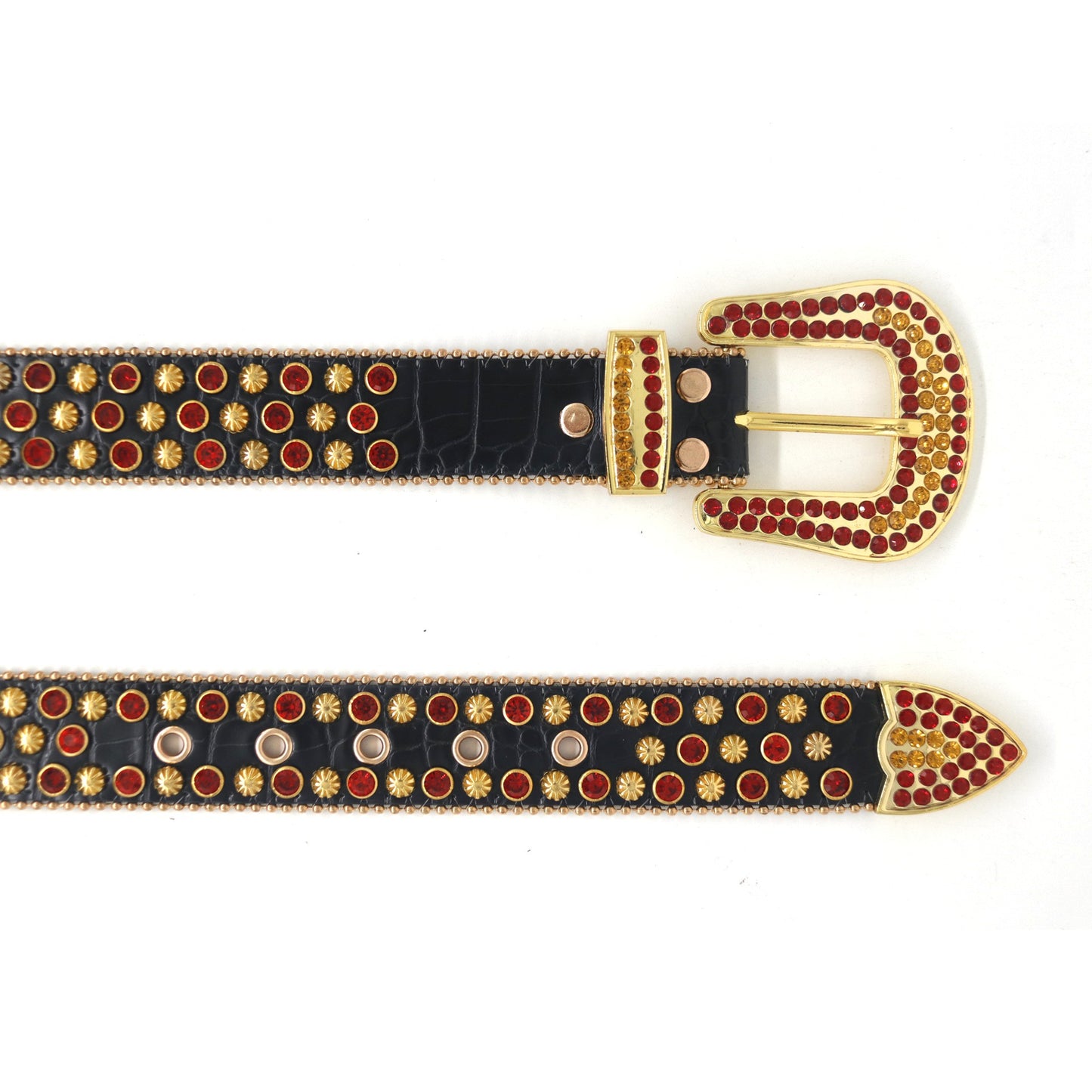 Black rhinestone studded punk leather belt for men streetwear