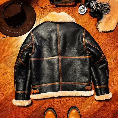 Genuine Shearling Bomber Aviator Jacket Mens