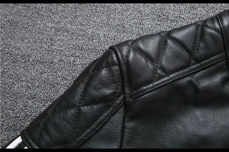 Men’s Genuine Leather Biker Jacket with Racing Stripes