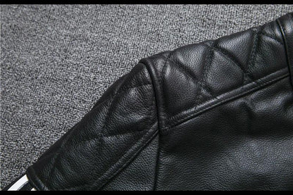 Men’s Genuine Leather Biker Jacket with Racing Stripes