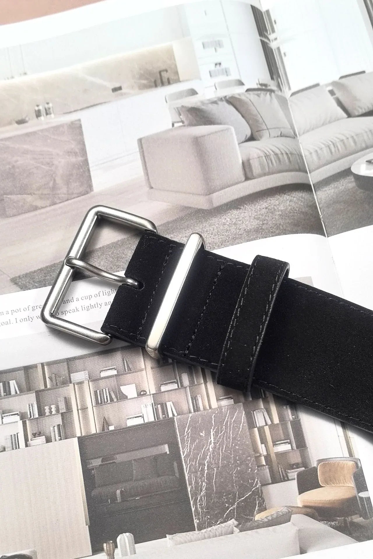 women suede leather wide belt with silver buckle