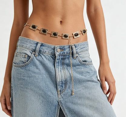 Women’s Imitation Tiger Eye Waist Chain with Geometric Links