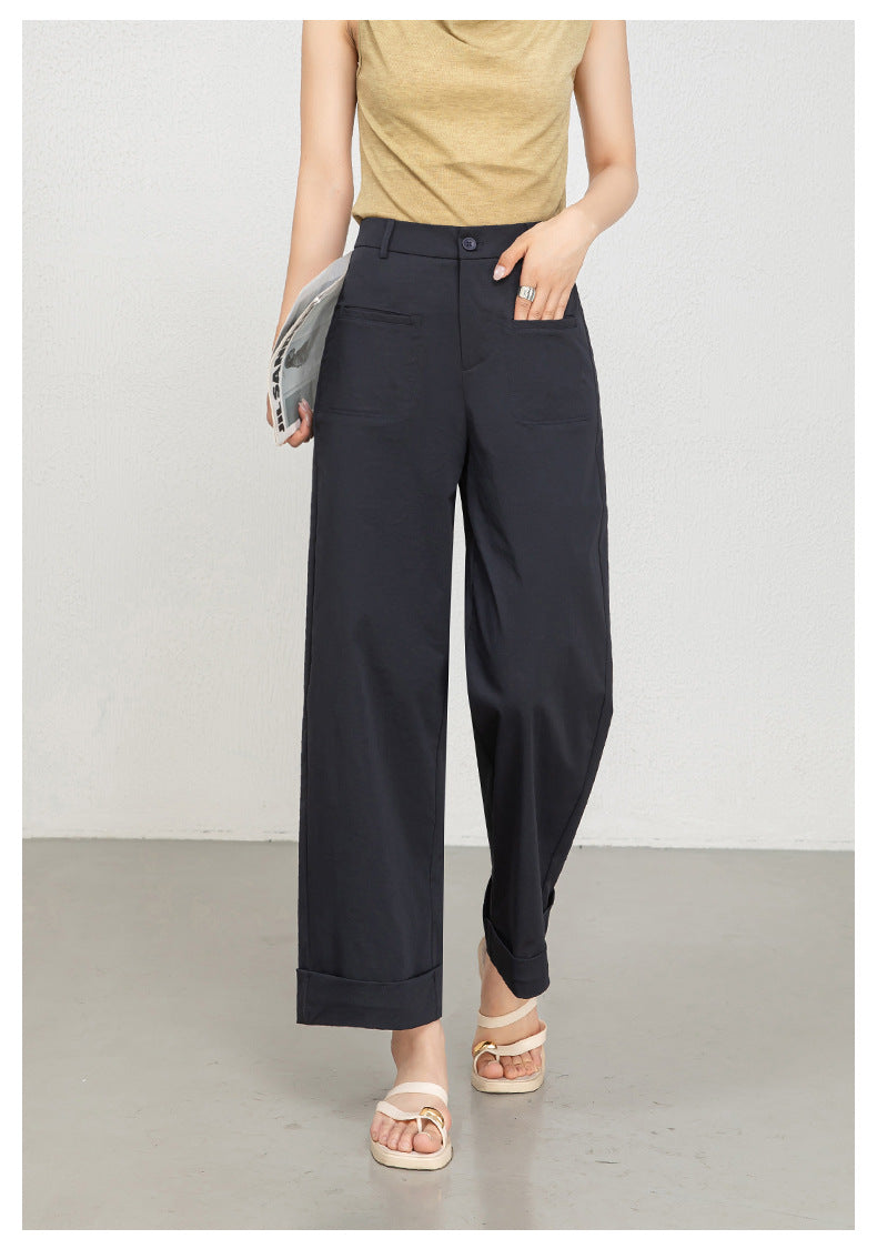 High waisted cropped pants women with rolled cuffs