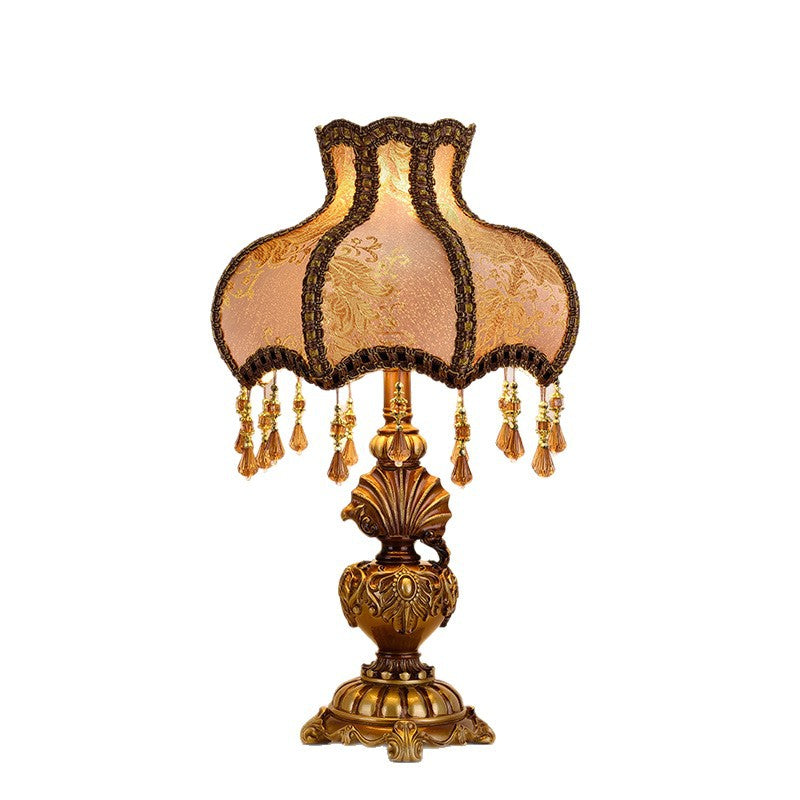 Vintage resin table lamp with fabric shade