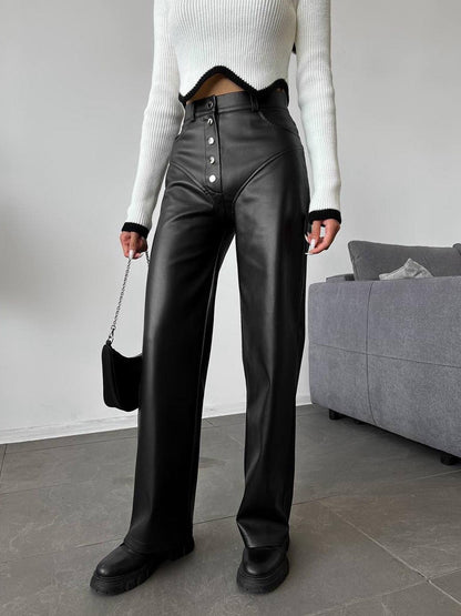 Leather Wide Leg Pants Women