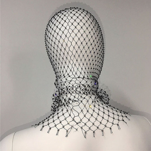 Rhinestone mesh hood women crystal net face cover festival
