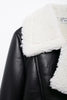 Cropped Faux Leather Bomber Jacket Women with Faux Fur Collar