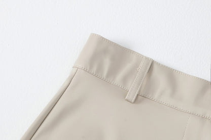 High Waist Leather Slit Straight Skirt