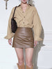 Genuine Black Leather Mini Skirt High Waisted Woven A-Line