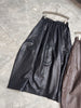 Women’s Leather Maxi Skirt Drawstring Long Skirt