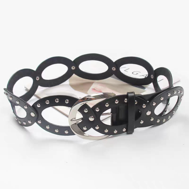 Women’s Studded Oval Link Hip Belt in Punk Style