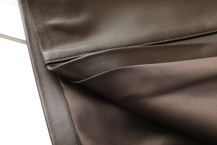 high waisted a-line mini leather skirt with front slit