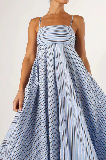 Light Blue Striped Smocked Back Maxi Dress