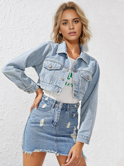 Full Sleeve Cropped Denim Jacket