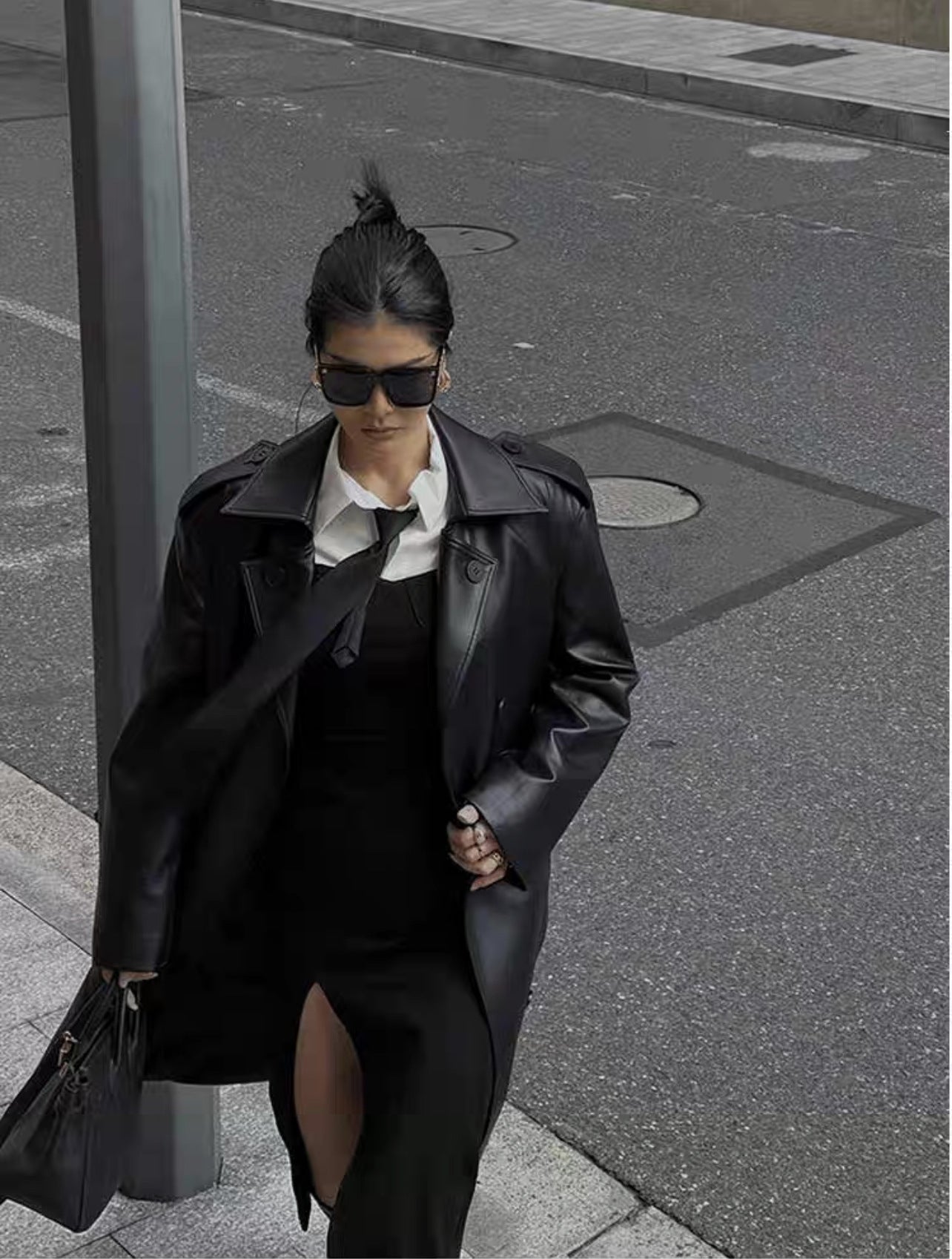 Over the Knee Faux Leather Women Long Coat