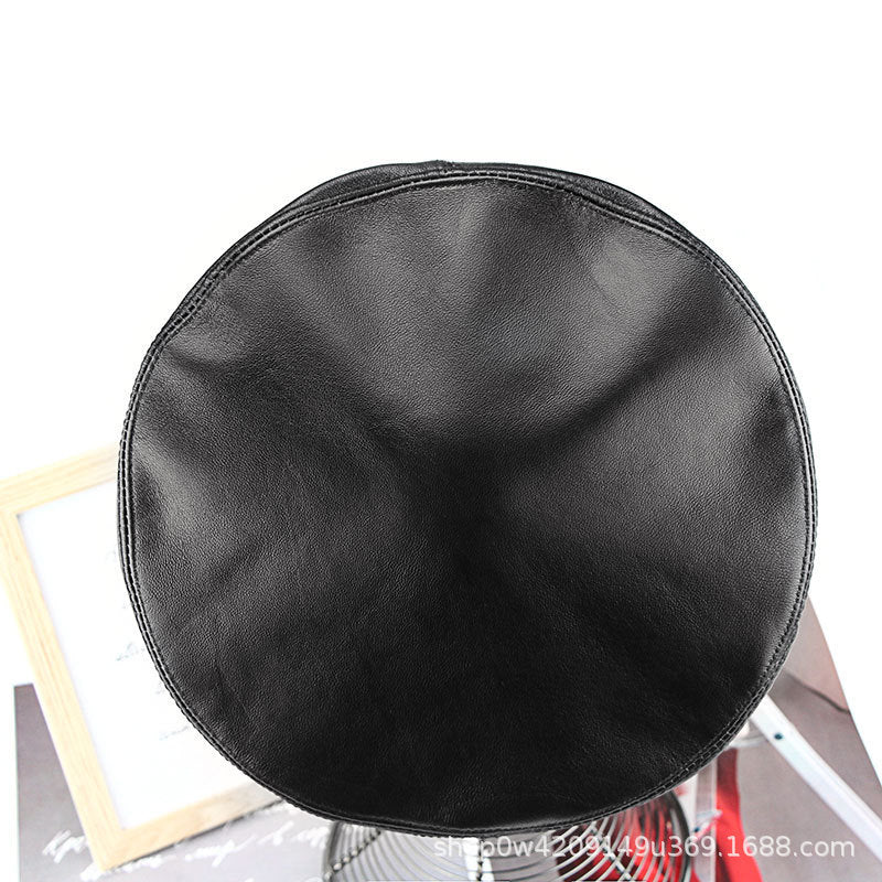 Leather womens beanie with black beret crown