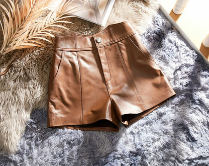 Women’s Leather High Waist Shorts Wide Leg