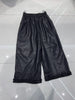 Women Wide Leg Leather Pants High Waisted Nine Point Trousers