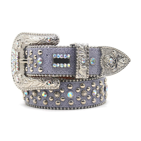 Grey glitter rhinestone western belt with silver buckle