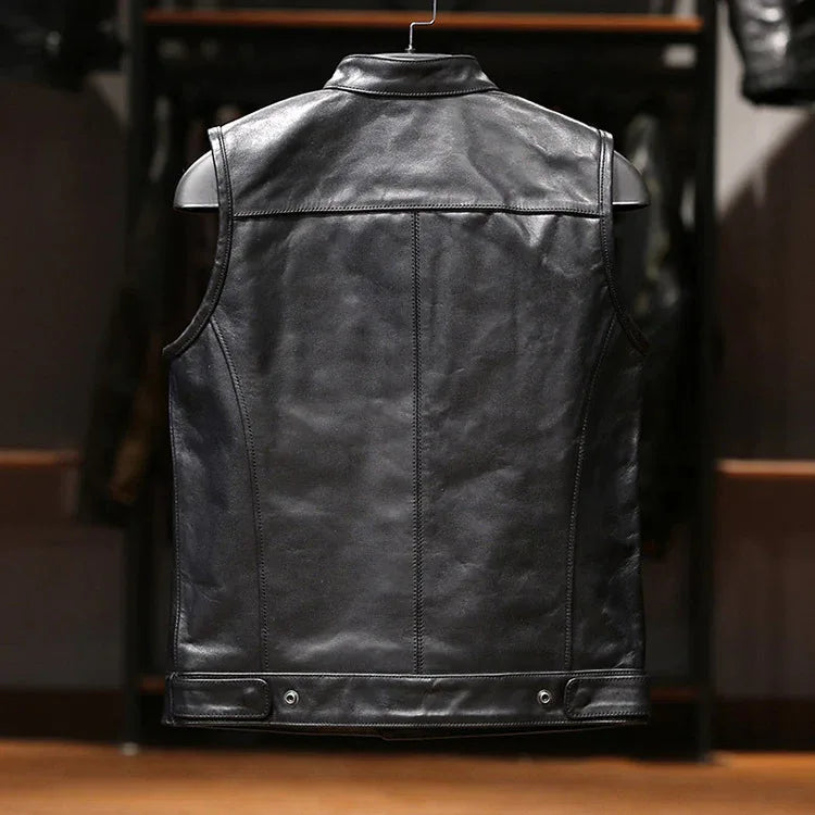 Genuine Leather Men Vest for Bikers Motorcycle Riding Vest