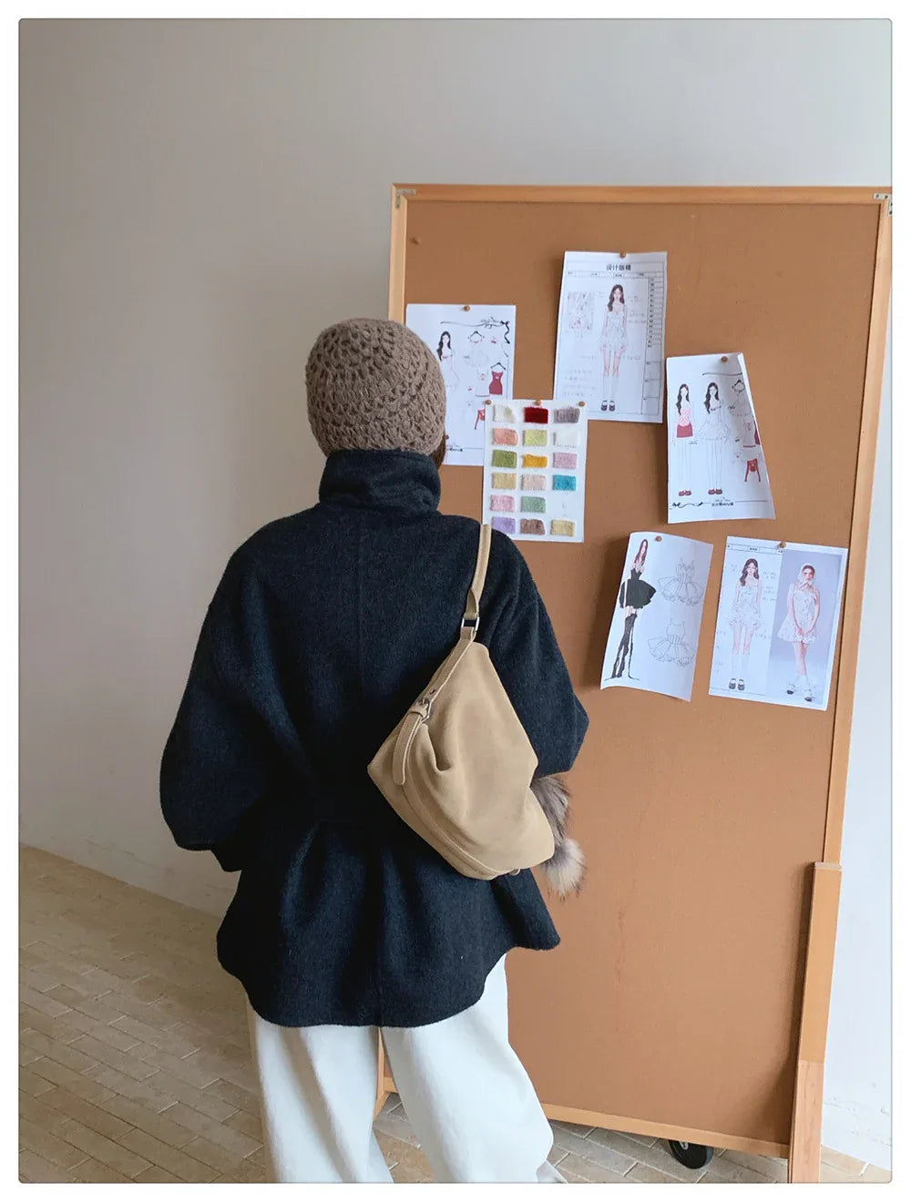 Women Wool Horn-Button Belted Funnel Coat