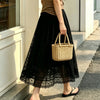 White lace maxi skirt with sheer mesh detail