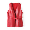 Women leather Vest with Belt Slim Waist Biker Style