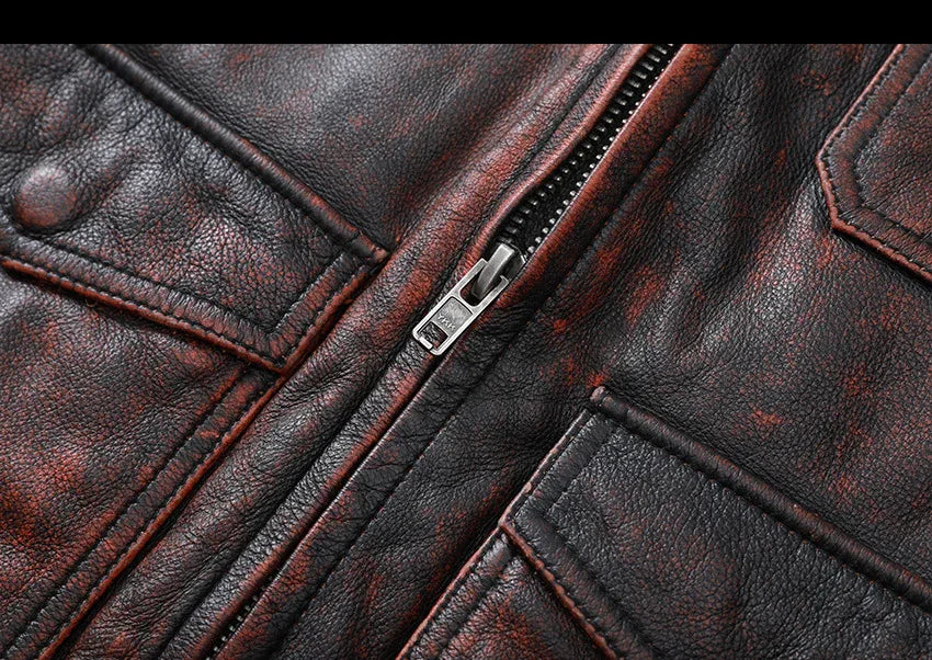 Men’s Distressed Oil Wax Leather Jacket Slim Fit