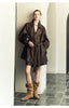 Women’s Oversized Leather Bomber Jacket Moto Trench Coat