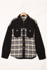 Black Plaid Patchwork Oversized Denim Shirt Jacket for Women