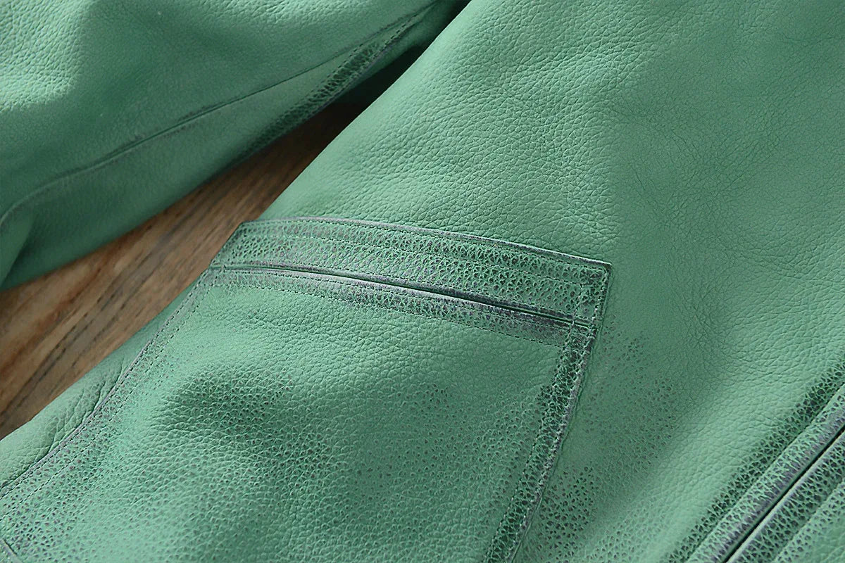 Men’s Distressed Emerald Green Leather Jacket