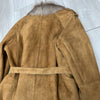 Women Brown Suede Jacket with Sheepskin Collar