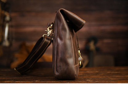 Men’s Crazy Horse Cowhide Leather Motorcycle Messenger Bag