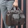Genuine Leather Office Briefcase Laptop Bag with Trolley Sleeve for Men