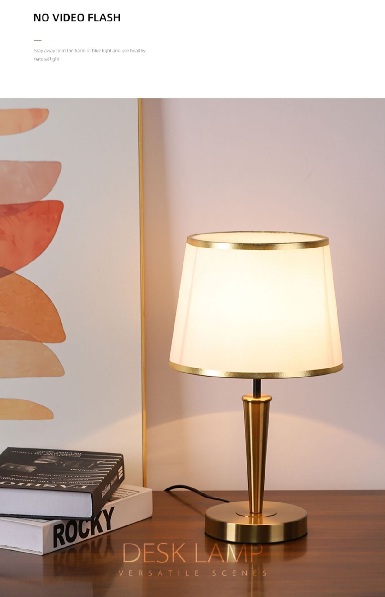 Modern Scandinavian brass table lamp with linen shade
