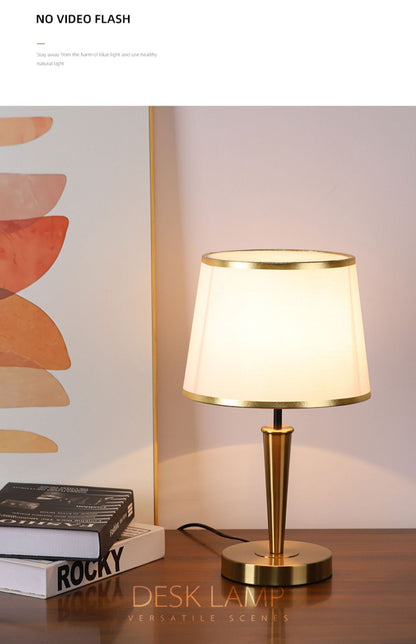 Modern Scandinavian brass table lamp with linen shade