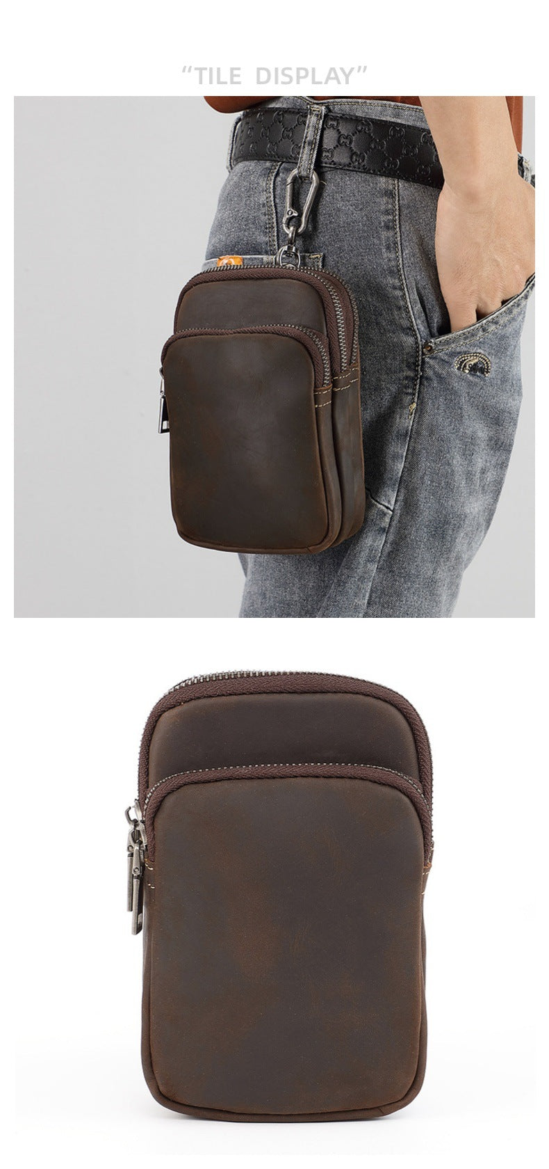 Genuine Leather Waist Bag for Men with Belt Loop