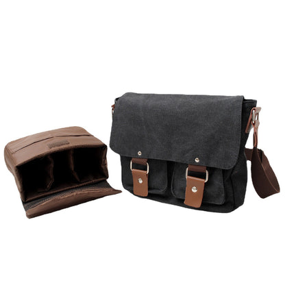 Canvas Camera Messenger Bag with Removable Organizer and Cowhide Trim