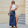 high slit denim long skirt