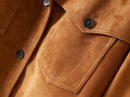 Women’s Sheepskin Suede Brown Button Jacket