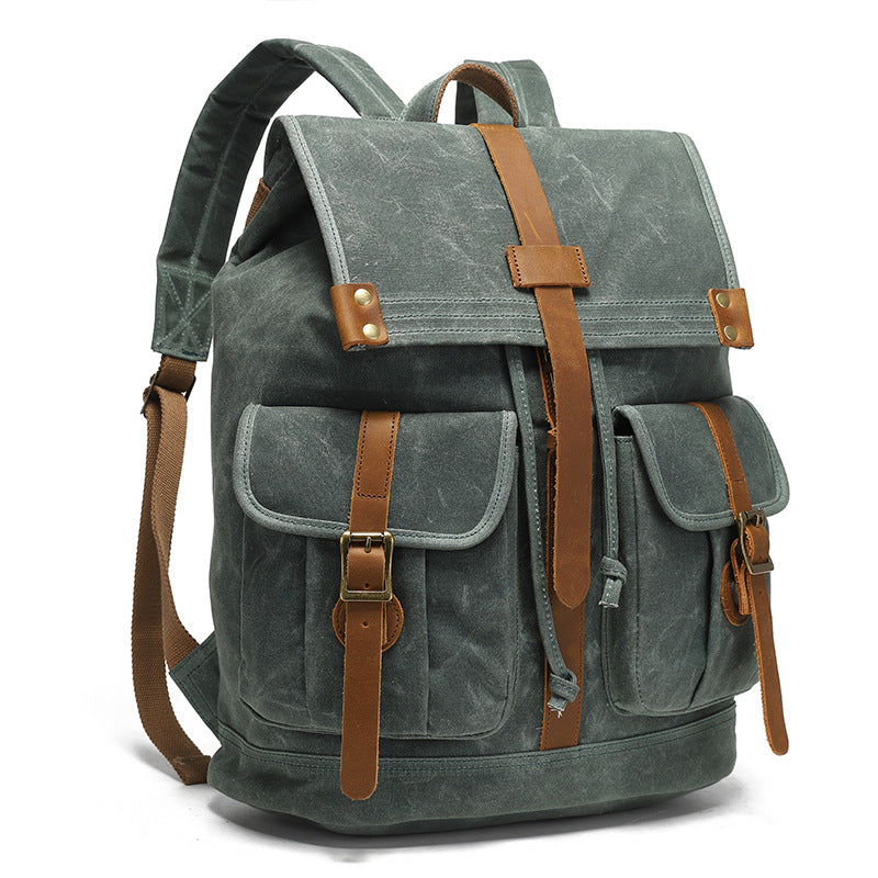 Canvas Backpack with 15.6-Inch Laptop Storage and Crazy Horse Leather