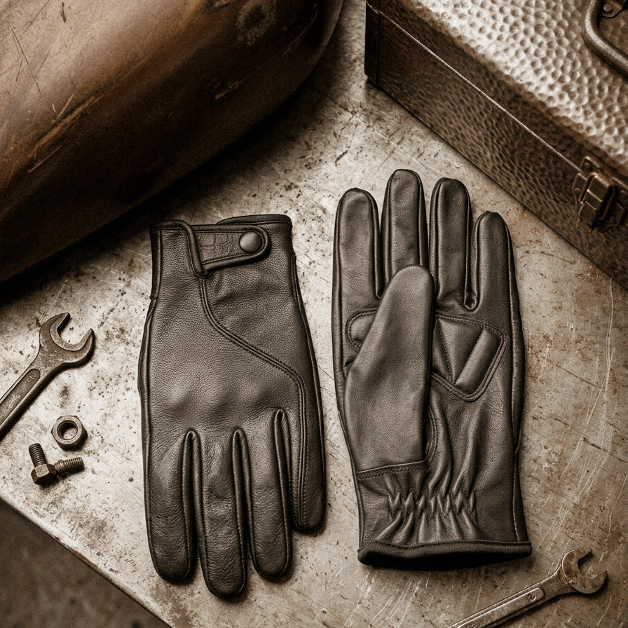 Men’s Leather Motorcycle Gloves in Top-Grain Cowhide for Riding